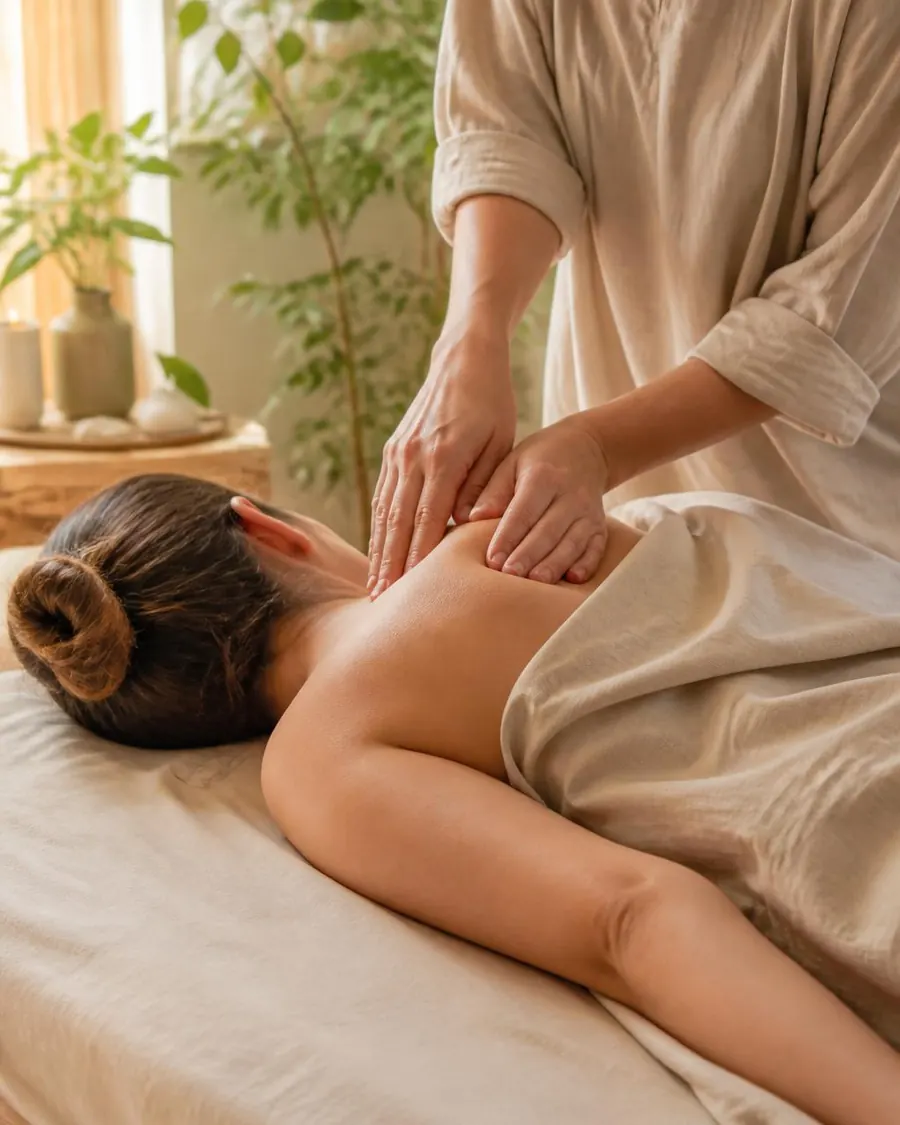 Prática de Shiatsu entre duas pessoas